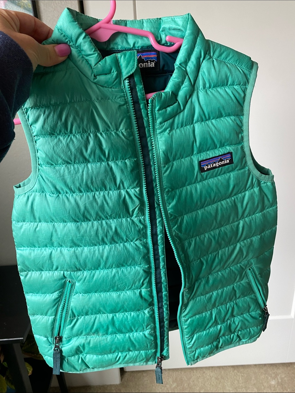 Patagonia Teal Green Quilted Down Vest